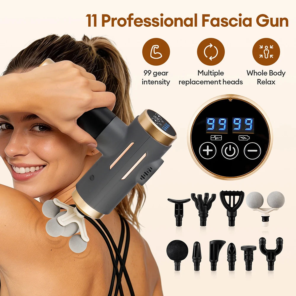 11-in-1 Percussion Massage Gun - 99-Level Deep Muscle Relief