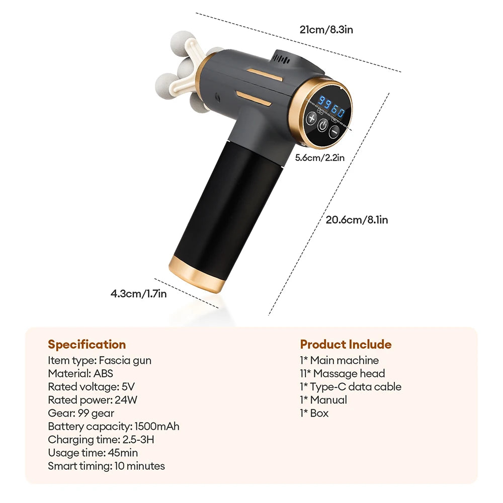 11-in-1 Percussion Massage Gun - 99-Level Deep Muscle Relief